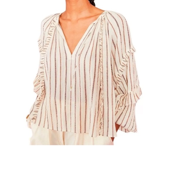 Ulla Johnson Liana Metallic Stripe Ruffle Boho Top. Size 0.